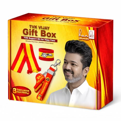 TVK Vijay Gift Box – TVK Support Kit for Vijay Fans | Whistle Keychain, Muffler, Hand Band Combo | Fan Supporter Gift Pack (TVK Whiste & Muffler Combo)