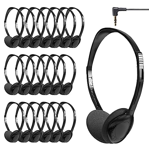 JINWAYBST 20 Pack Adjustable Classroom Library On Ear Headphones with Wire 3.5 mm Plug for Students, Kids, Adults