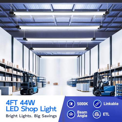 Image of hykolity 4FT Linkable LED Shop Light,44W 4600LM 5000K Daylight, Plug-in Hanging /Surface Mount Utility Light, Daisy Chain Shop Lights for Garage,Workshop,Basement,Warehouse,Utility Room,Black,4 Pack