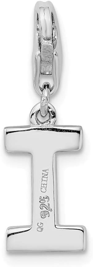 Rhodium-Plated Sterling Silver Synthetic CZ Letter I w/Lobster Clasp Charm QCC105I
