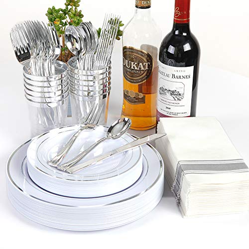 Supernal 102Pcs Christmas Silver Plastic Plates,Thanksgiving Silver Rim Plates,Halloween Silver Rimmed Plates Include 51 Dinner Plates,51 Dessert Plates,Disposable Plates For Wedding,Party,Birthday #TOP5