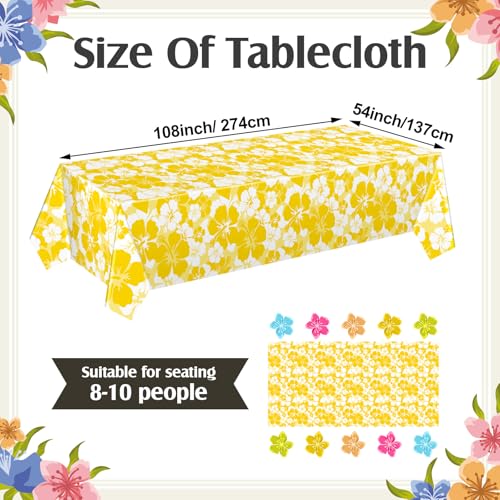 Image of Nitial 6 Pcs Hawaiian Hibiscus Party Tablecloths Plastic Disposable Luau Table Covers for Tropical Luau Bar Party Supplies Summer Beach Pool Birthday Decorations, 108 x 54 Inch