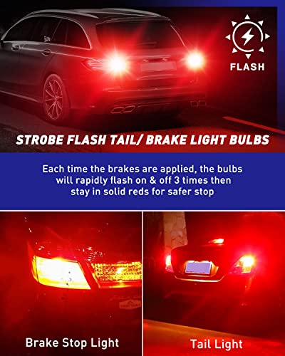 Image of AUTOONE 7440 7443 LED Strobe Brake Light Bulb Red,3000LM Flashing Strobe Blinking LED Tail Light Bulbs for T20 W21W 7441 7444 7443R, 700% Brighter Plug and Play Stop Bulbs, Pack of 2