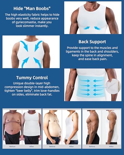 KOCLES Compression Shirt Men Slimming Undershirt Body Shaper Vest, Gynecomastia Compression Tank Top, Shapewear Tummy Control2