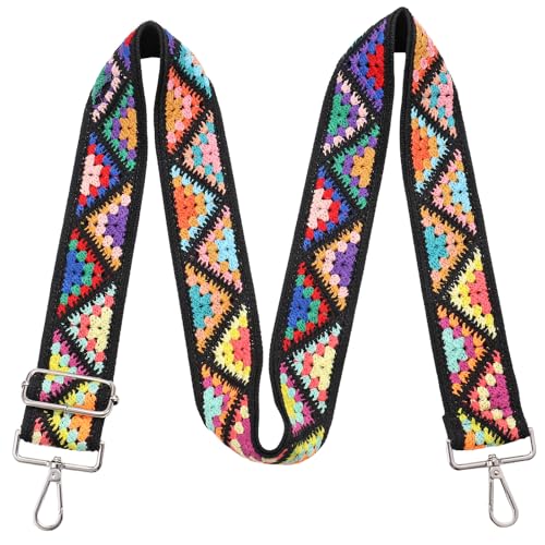 Image of Wide Purse straps Crochet Flower replacement crossbody for Handbag Adjustable Embroidery Knit Guitar Shoulder strap