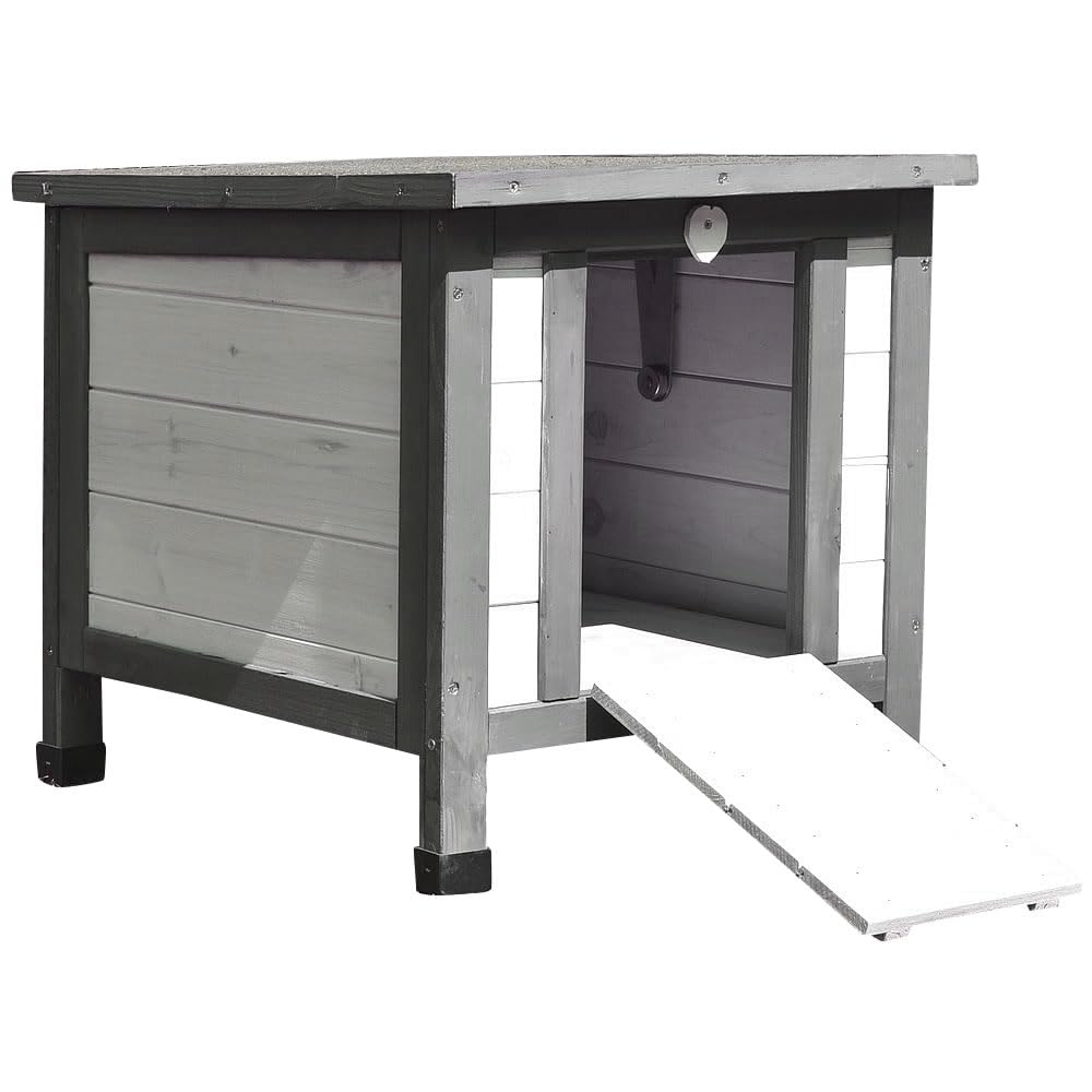 Melko Casa de erizo resistente al invierno con suelo y techo resistente a la intemperie para erizos con tapa plegable, 50 x 45 x 43 cm, cabaña para erizos, color gris y blanco