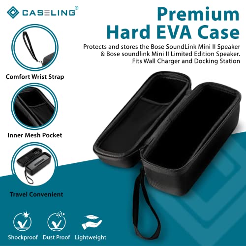Image of caseling Hard Case Fits Bose soundlink Mini II (1 and 2 Gen) Portable Wireless Speaker & Charger /Cable Accessories - Fits with The Bose Silicone Soft Cover - Storage Carrying Travel Bag.