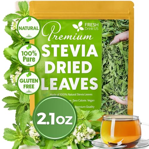FreshDrinkUS, Premium 2.1 oz Natural Stevia Leaves, 100% Pure Dried Leaves, Zero Calorie Sweetener, No Additives, No Caffeine, Vegan