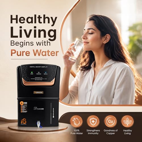 Image of i8 RO Water Purifier | RO+UV+UF+Alkaline+Active Copper | Smart TDS Display | 12L Storage | 3-Stage Purification | Black & Copper