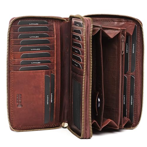 Lavalen Leather RFID Wallet Women – Modern RFID Womens Wallet- Big Multiple Compartments – Credit Card Holder – Handcrafted Genuine Leather -Carteras de Mujer Piel