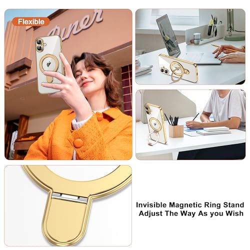 ETPESOK Compatible with iPhone 16 Case with Invisible Magnetic Ring Stand [Compatible with Mag-Safe] [Full Camera Lens Protector] Plating Clear Phone Case for iPhone 16 6.1", Gold by ETPESOK - Used condition - Image 2