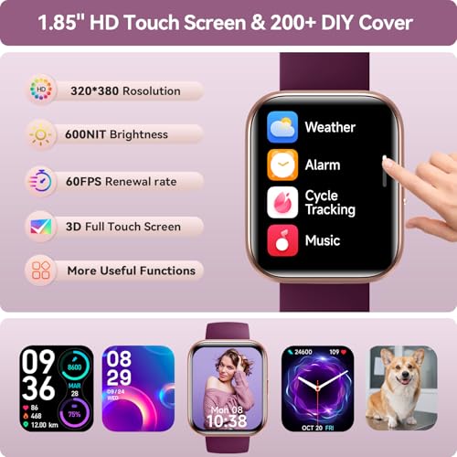Image of Smart Watches for Women, 1.85 inch HD Smart Watch Compatible iPhone /Samsung /Android (Answer /Make Call), Fitness Watch with Heart Rate /Sleep /SpO2 Monitor, SmartWatch 3ATM Waterproof, 120+ Sport Modes Alexa