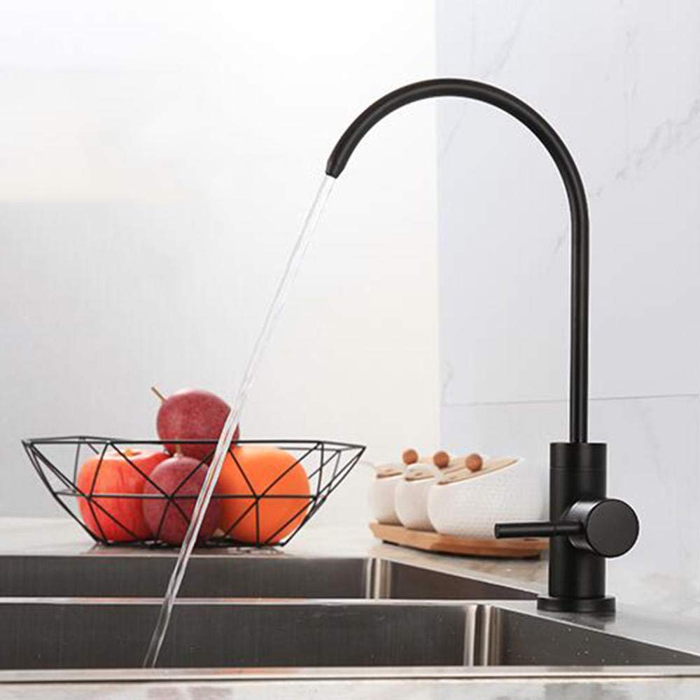 Grifos 1/4 '' Filtro de Agua Potable de ósmosis Grifo de Cocina Purificador de Agua Grifo de Cuello de Cisne Purificación de Agua de Acero Inoxidable Grifo de Cocina para Beber Directo-Negro
