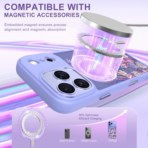 Image of Magnetic for iPhone 17 Pro Max Case for Women Girls, Purple Floral | Cute Oil Painting Flower Pattern Design [Compatible with MagSafe] [Full Camera Protection] Translucent Slim Shockproof Cover