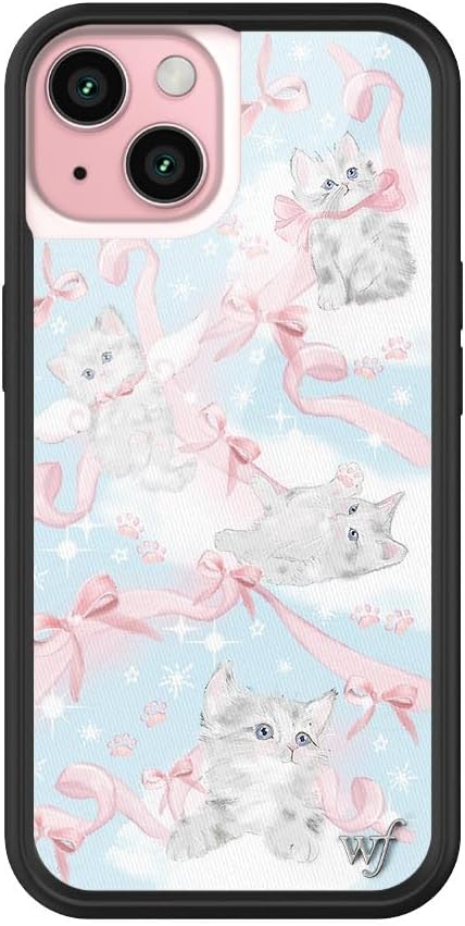 Wildflower Cases - Compatible with iPhone 15 | Protective Black Bumper, 6.5ft Drop Test Certified, Women Owned Small Business | Blue Pink Cute Animal Trendy | Kitten Around