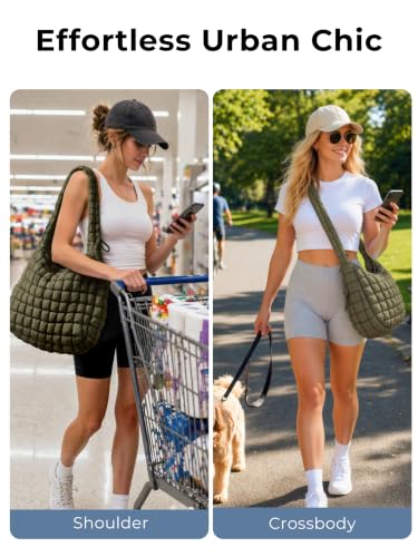 Image of Puffer Quilted Tote Bag for Women Nylon Crossbody Bags Puffy Purse Hobo Large Shoulder Bag Trendy