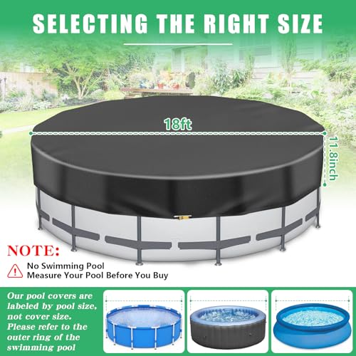 18FT Round Pool Cover for Above Ground Pools, Thickened 420D Pool Covers with Automatic Drain, Winter Pool Cover with Ratchet Buckle, Tear Resistant & Quick Installation