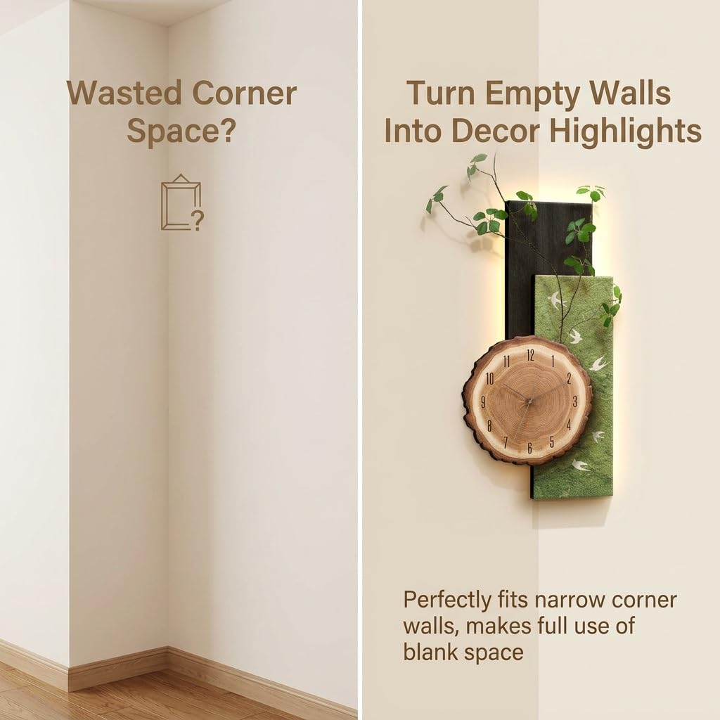 Reloj de Pared Grande para Salón con LED, Reloj 3D Moderno de Madera y Metal, Reloj de Pared Geométrico a Pilas para Cocina Dormitorio Oficina