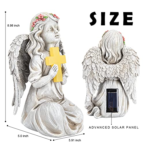 Ovewios Angel Garden Statue Outdoor Decor, Solar Angel Garden Figurine Praying With Cross Waterproof Resin Yard Art Decoration Sculpture For Garden Outside Patio Lawn Ornament Memorial Gifts #TOP5