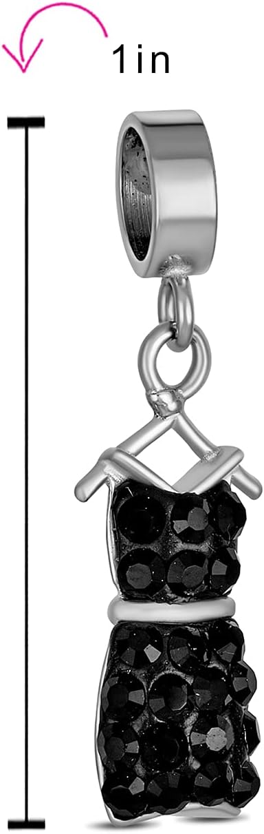 Bling Jewelry Set of Two Fashion Crystal Cocktail Party Little Black Dress & Red Clutch Purse Pocketbook Hand Bag Dangle Charm Bead For Women For Teen .925 Sterling Silver Fits European Bracelet