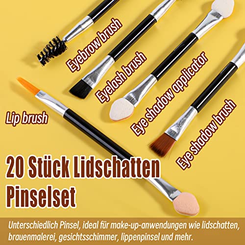 Lidschatten Pinselset, 20 Stück Schwammpinsel, Einweg Profi Lidschatten Applikator, Augenbrauenbürste, Wimpernbürste, Lippenpinsel, Präzises Auftragen und Verblenden