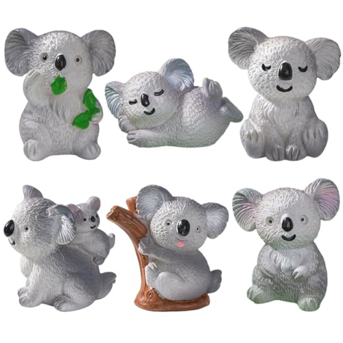 KJoet 6 Piezas Miniatura Mini Escultura De Koala Figura Koala Miniaturas Koala Ornamento Decoración De Tartas Decoración De Mesa Muñeco Koala