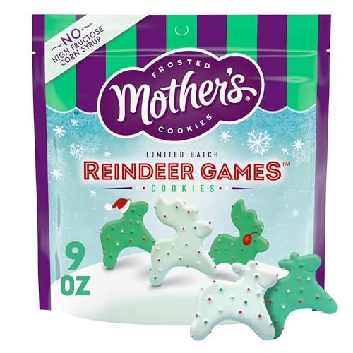 Mother’s Frosted Cookies, Limited Batch Reindeer Games, stocking stuffer, Christmas Shortbread Animal Cookies, Resealable Bag, 9 oz