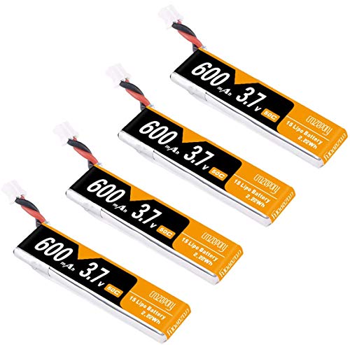 Makerstack 4pcs 600mAh 1S 3.7V Batería LiPo 50C JST-PH 2.0 PowerWhoop mCPX Conector Batería Recargable 1S LiPo para Inductrix FPV Plus Tiny Whoop FPV Racing Drone, etc.