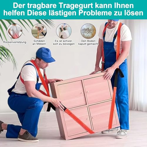 Kottwca Tragegurte Umzug 2 Personen Kit für den Umzug von Möbeln & Geräten, Tragfähigkeit 400 kg,Tragegurt für Möbel Umzugshelfer mit Rutschfesten Handschuhen, Einfaches Heben, Tragen, Möbeltragegurt
