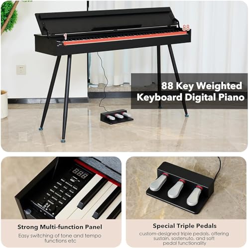 Image of Digital Piano 88 Key Weighted Keyboard,Full-Size Desk Progressive Hammer-Action Electric Piano For Beginners, With Sheet Music Stand, Pedal,Power Adapter, Headphone Mode, Usb-Midi