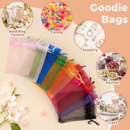Image of Crweety 50PCS Organza Bags 3x4 Peach Small Gift Bags Mesh Drawstring | Party Favor Goodie Bag Bulk, Jewelry Sachet Candy Treat Soap Makeup Pouches, Wrap for Wedding Baby Shower Birthday Halloween