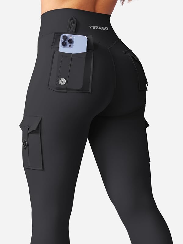 YEOREO CoreFlex Workout Cargo Leggings with Pockets for Women Hidden Scrunch Butt Lifting Leggings Gym Yoga Pants Black M image 5
