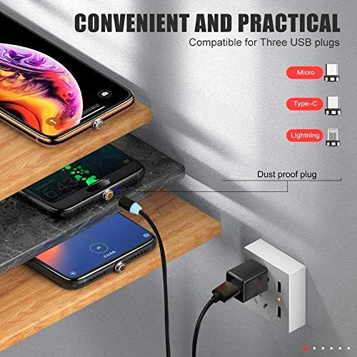 Lowfe-Nylon-Braided-Magnetic-Data-Sync-Charging-Cable-360-Degree-Rotate-Cable-3-Different-Metal-Jack-Cable-Dust-Proof-One-Handed-Support-iOS-Devices-Android-and-All-Type-C-SmartphoneMulti-Colour