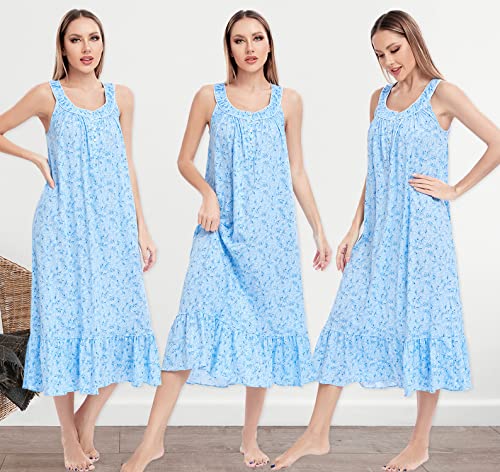 Image of MZROCR Cotton Nightgowns for Women Soft Sleeveless Night Gown for Adult Women Ruffle Sleepwear