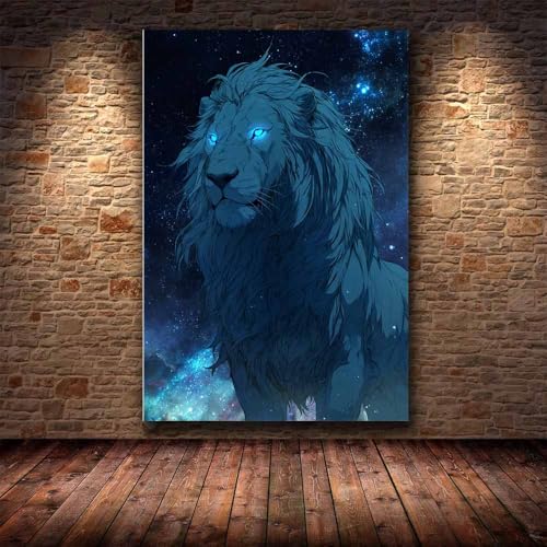 Tableaux muraux lion bleu 60x80cm déco poster salon moderne - 4