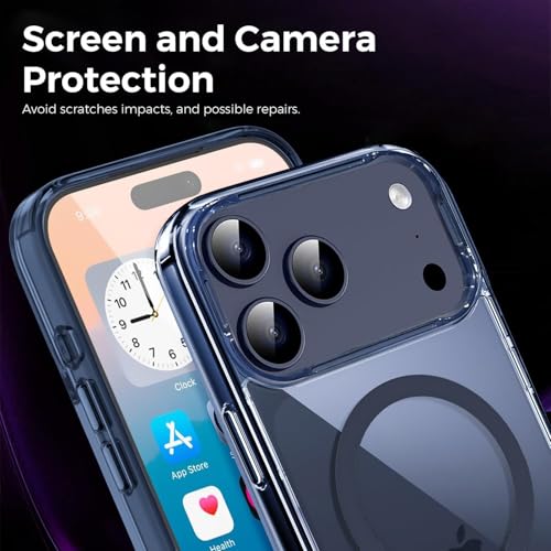 Image of VONZEE Translucent Clear Back Cover Compatible with (iPhone 17 Pro Case)(2025), PC Shockproof Scratch Resistant, Non-Yellowing, Support Mag-Safe Wireless Magnetic Charging - Blue|6.3''