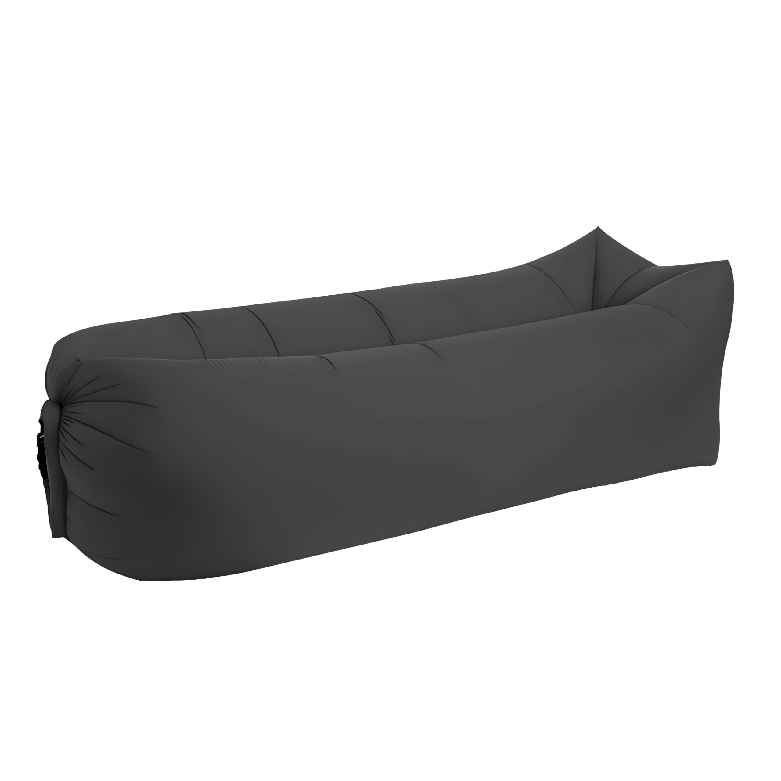 Inflatable Air Sofa Lounge Chair, Wind-Powered No-Pump Setup, Ergonomic Neck Pillow, Durable Waterproof Fabric, Portable for Beach, Camping, Hiking, Picnics Black,Maximum Load Capacity 440 lbs