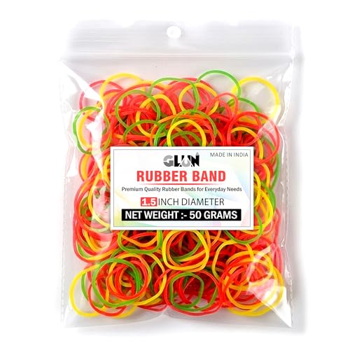 Image of GLUN 1.5 Inch Multicolour Rubber Band 50 Gram Pack, Fluorescent Multicolour, Strong & Stretchable for Home, Office & Kitchen Use