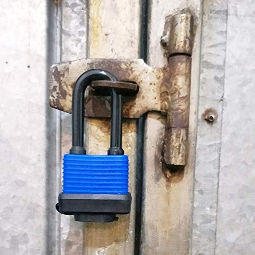 SEPOX Long Shackle Waterproof Padlock Keyed Alike 40MM Blue Weatherproof Outdoor Padlocks Key Same Ideal for Home, Garden, Garage, Gate Pack of 2