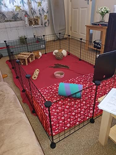 Langxun Metal Wire Storage Cubes Organizer, DIY Small Animal Cage for Rabbit, Guinea Pigs, Puppy | Pet Products Portable Metal Wire Yard Fence (Black, 16 Panels)