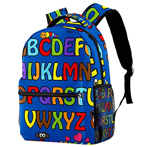 Sac à dos de voyage alphabet bleu enfant avec filet bouteille