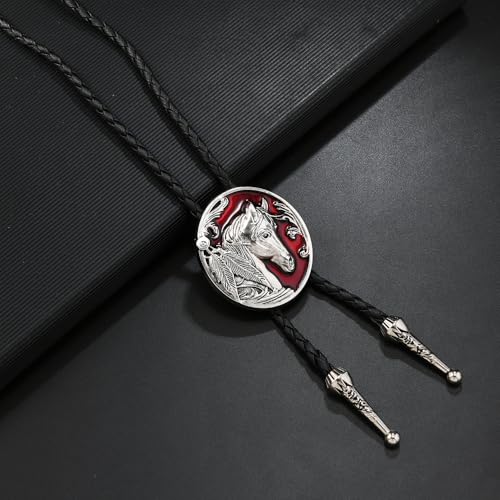 Image of Joxevyia Bolo Tie for Men Vintage Cow Skull Leather Rope Western Cowboy Necktie Vintage Bola Tie Gift for Him