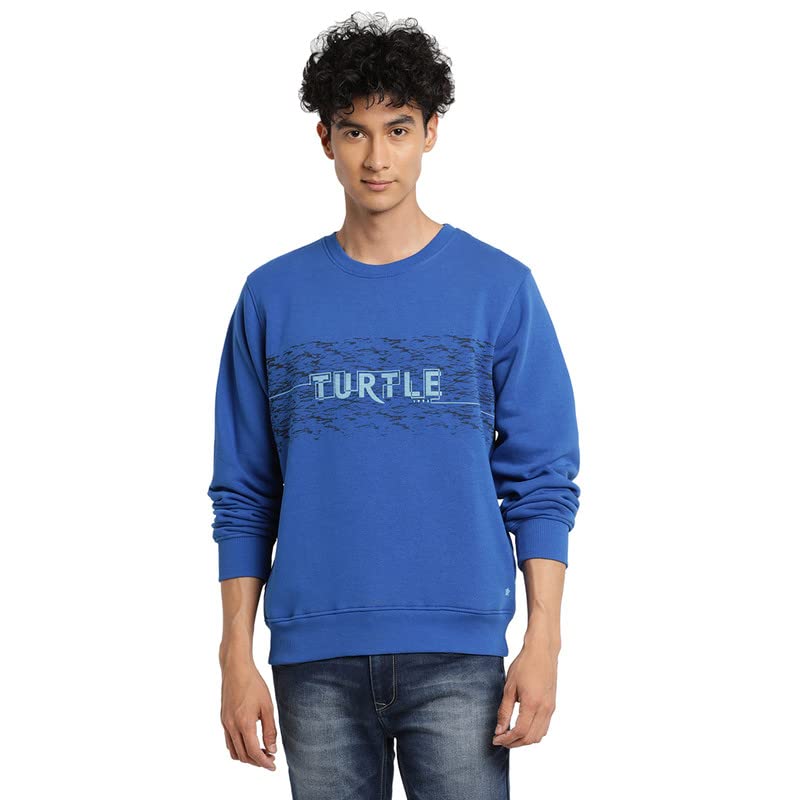 Image of Turtle Men Blue Printed Round Neck Sweatshirt