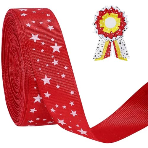 Image of PH PandaHall 22.9m Star Printed Ribbon 2.5cm Red New Year Ribbon with White Stars Gift Wrapping Ribbons Solid Grosgrain Ribbons for Party Bows Wreath Crafting Sewing Ornaments