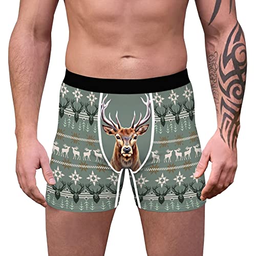 Stay Y Briefs Boxer pour homme Taille mi-haute Imprimé respirant Stretch Noël Sous-vêtements pour homme Sous-vêtements longs thermiques, gris, L