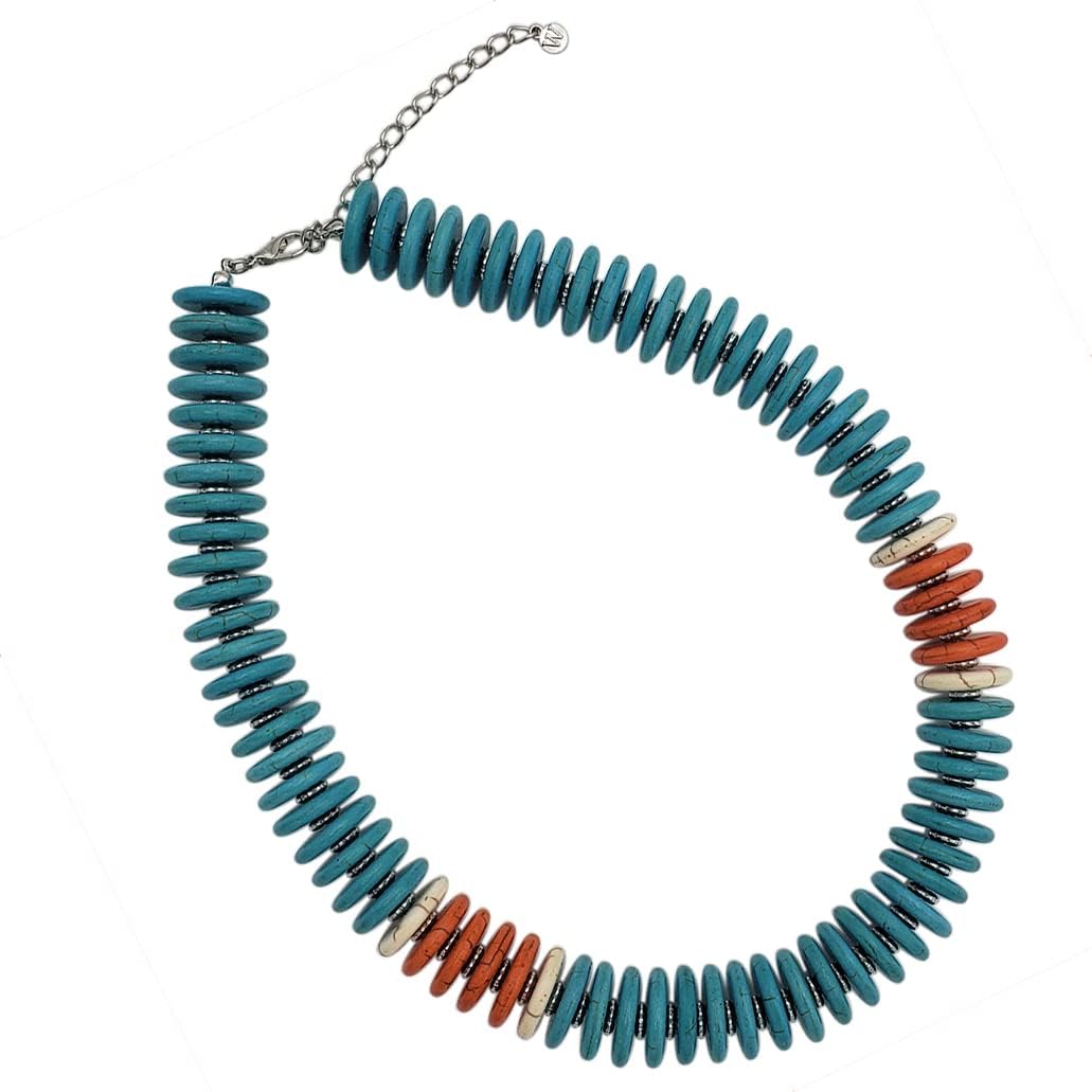 Rosemarie & Jubalee Women's Colorful Western Inspired Turquoise Howlite Flat Beaded Disc Necklace Strand, 18"+3" Extender