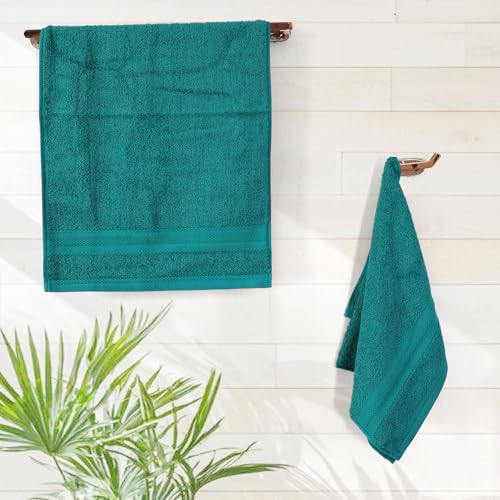 Image of Layers 100% Cotton Face Towels | 450 GSM Soft & Highly Absorbent | Aqua Plush Collection | Pack of 12 Super Soft Towels for Men & Women | 30 x 30 cm - Turquoise