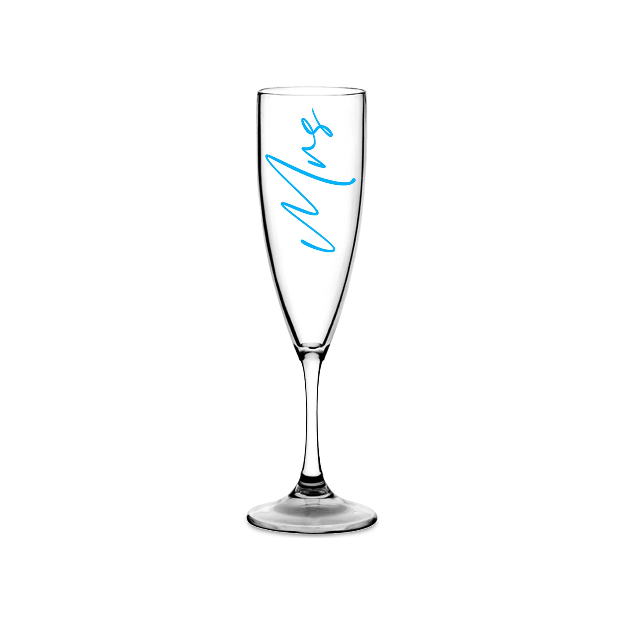 Print Maniacs Champagne Premium Clear Flute Glass Bride Groom Mr Mrs Wedding Maid Honour Wine Cocktail Prosecco Celebrations Gift (Baby Blue, Mrs)
