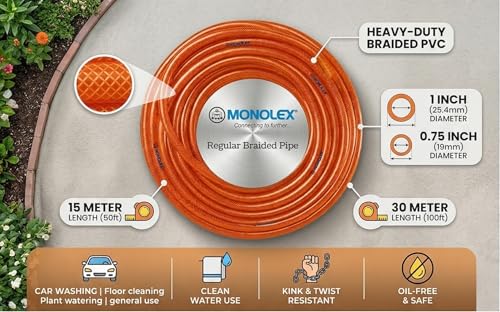 Image of Regular Braided 30 Meter 0.75 (3 /4) inch PVC Hose Pure Orange |Heavy Duty| Oil Free Garden Pipe | Cleaning|Car Washing|Outdoor-Indoor (30 Meter)