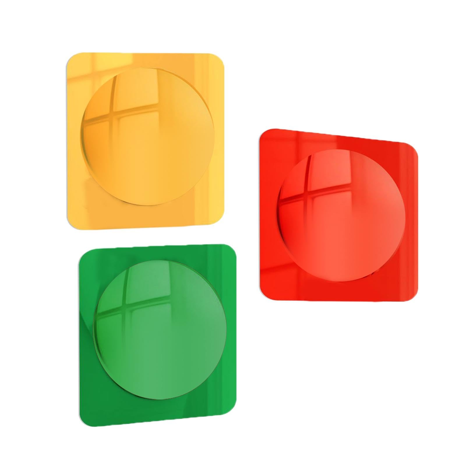 3x Acrylic Bubble Sensory Mirror for Kids – 25.4*25.4cm Colourful Wall Mirror Set (Red/Yellow/Green), Safe Bendable Acrylic, Montessori Visual Exploration Toy for Classroom, Nursery, Playroom